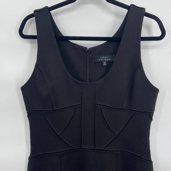 ROBERT RODRIGUEZ Black Sleeveless Scoop Neck Patch Detail Cocktail Dress Size 12 - Picture 3 of 6